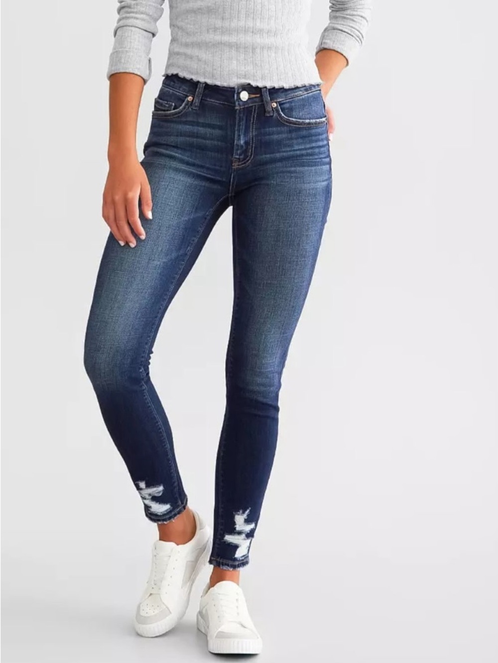 BKE Stella Indigo Skinny mid rise Jeans with Ankle Distress